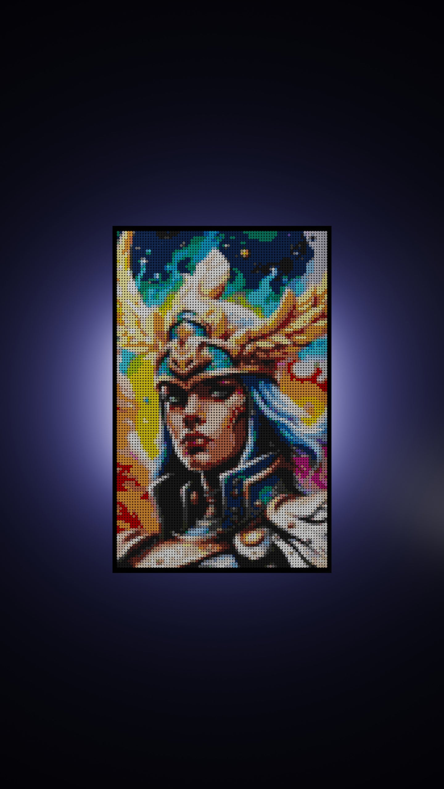 Valkyrie Vibrance LEGO® Style mosaic wall art made from colorful plastic bricks